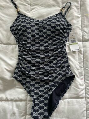 Michael Kors Black and White MK Logo One-Piece Swimsuit for adult woman